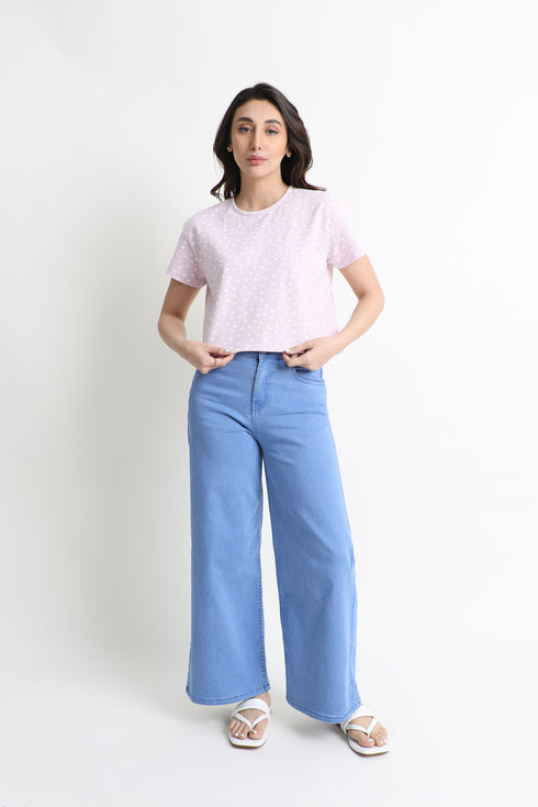 Pink Boxy Cropped T-Shirt