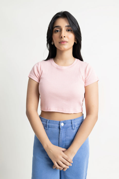 Pink Fitted Cropped T-Shirt