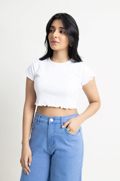 White Fitted Cropped T-Shirt