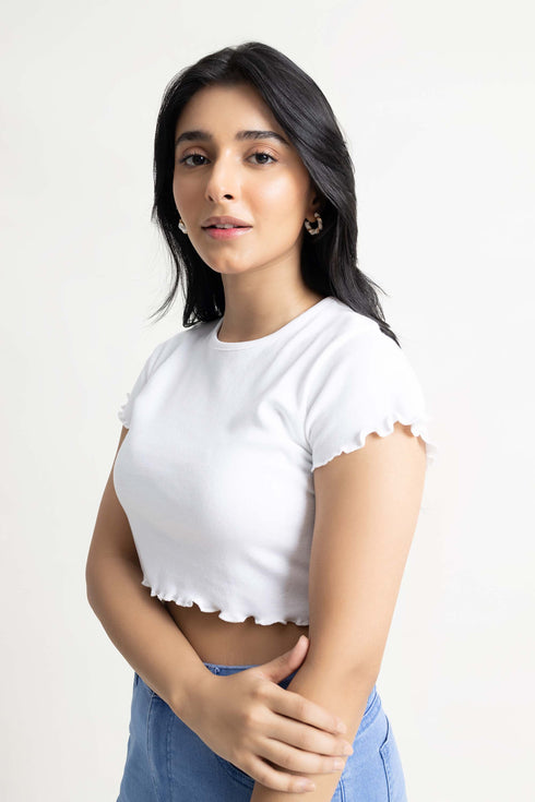White Fitted Cropped T-Shirt