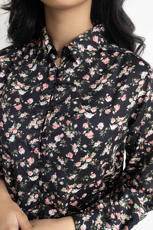 Black Silk Floral Top