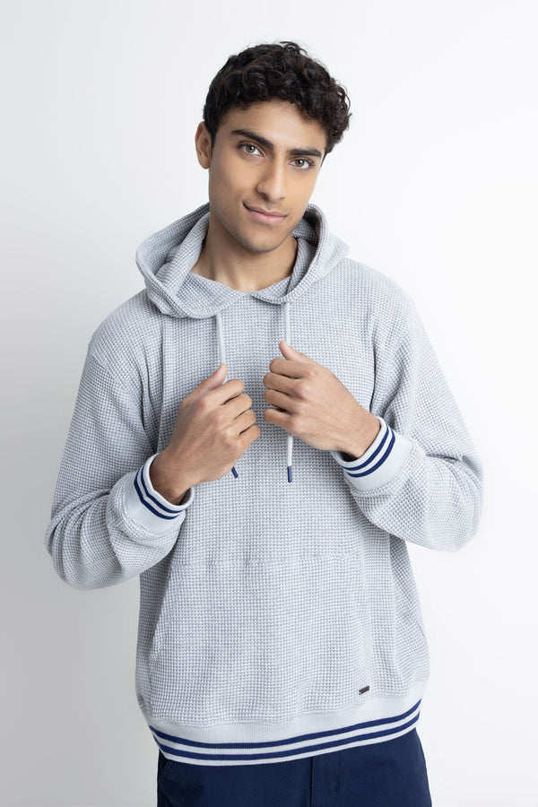 Grey Waffle Knit Hoodie