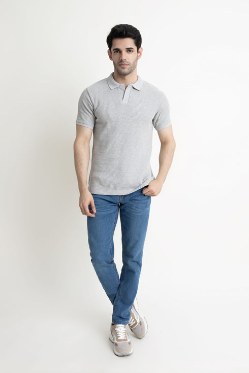 The Grey Waffle Knit Polo