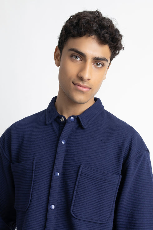 Navy Blue Quilted Overshirt