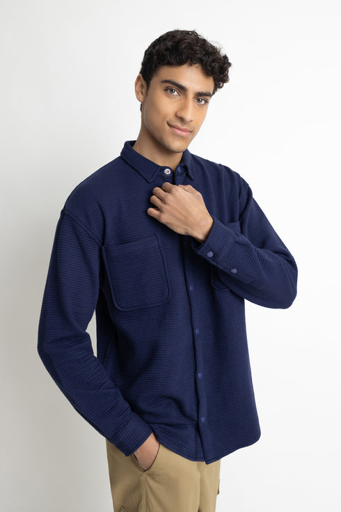 Navy Blue Quilted Overshirt