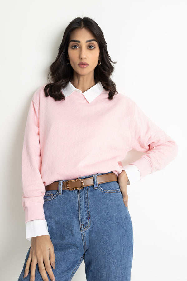 Quilted Pink Drop Shoulder Sweatshirt