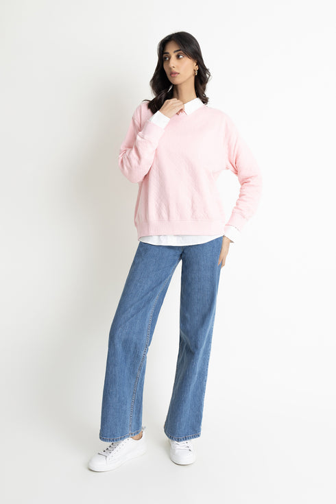 Quilted Pink Drop Shoulder Sweatshirt