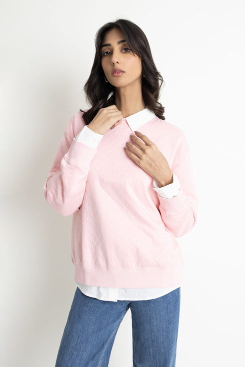 Quilted Pink Drop Shoulder Sweatshirt