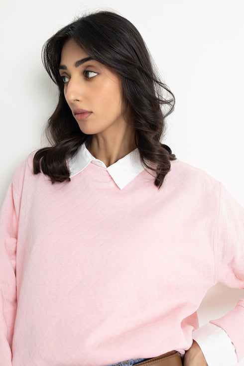 Quilted Pink Drop Shoulder Sweatshirt