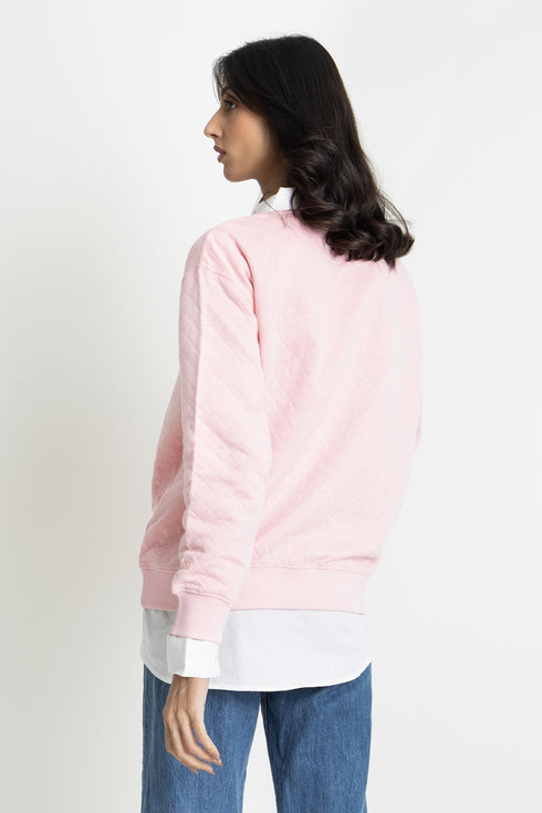 Quilted Pink Drop Shoulder Sweatshirt