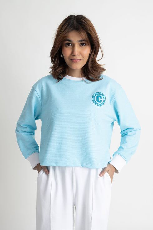 Aqua Stripes Cropped Sweatshirt