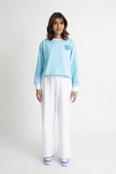 Aqua Stripes Cropped Sweatshirt
