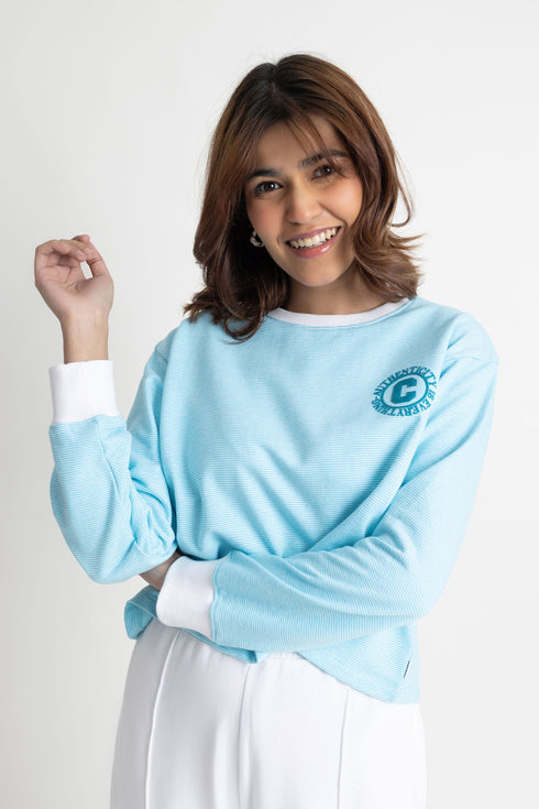 Aqua Stripes Cropped Sweatshirt