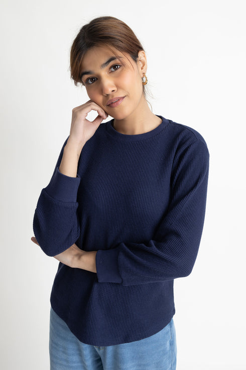 Blue Waffle Knit T-Shirt