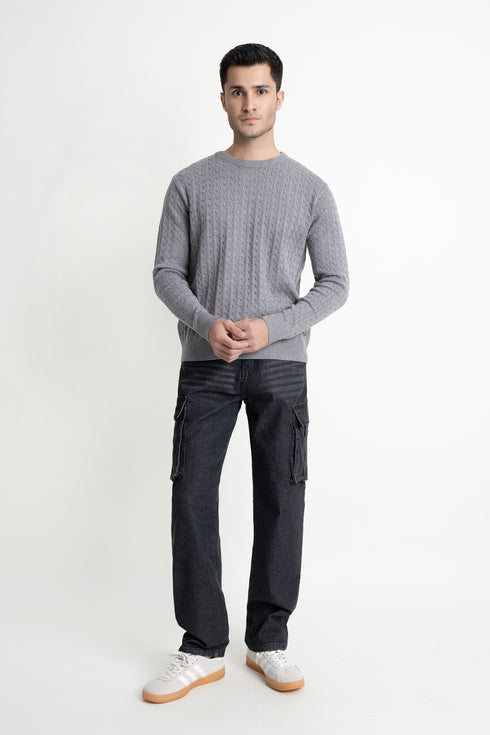 The Regular Fit Grey Cable Knit Sweater