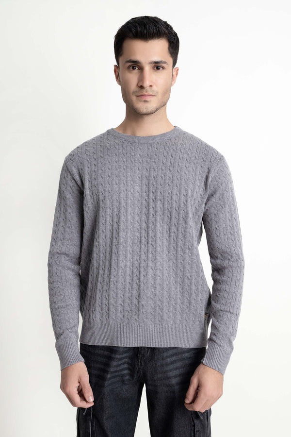 The Regular Fit Grey Cable Knit Sweater