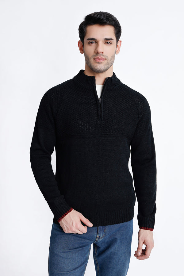 The Black Regular Fit Mock Neck Sweater