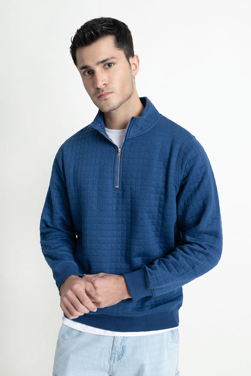 The Blue Quilted Mock Neck