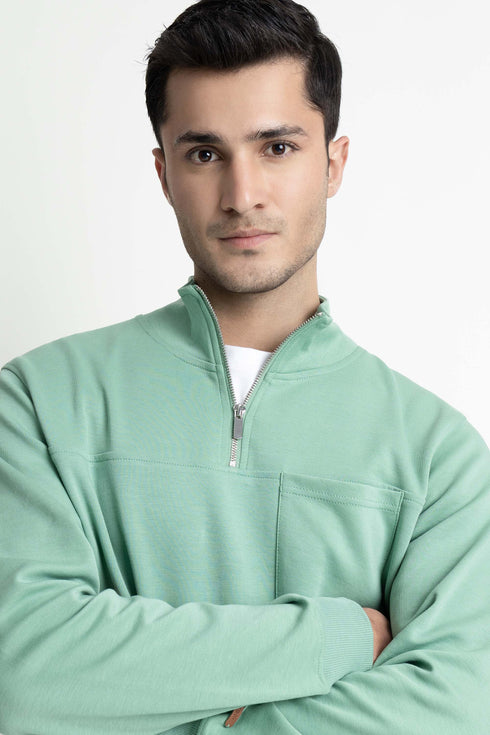 The Regular Fit Neptune Green Half Zipper