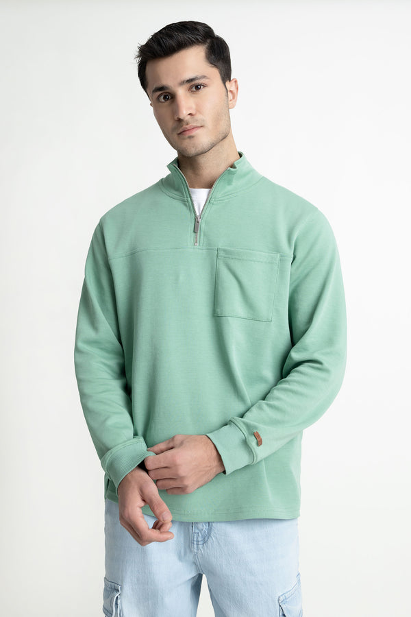The Regular Fit Neptune Green Half Zipper