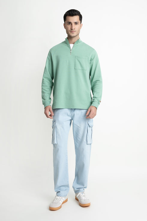 The Regular Fit Neptune Green Half Zipper