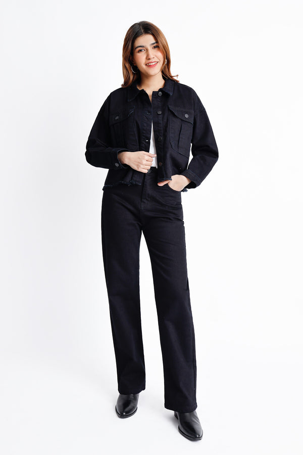 The Boxy Crop Black Denim Jacket