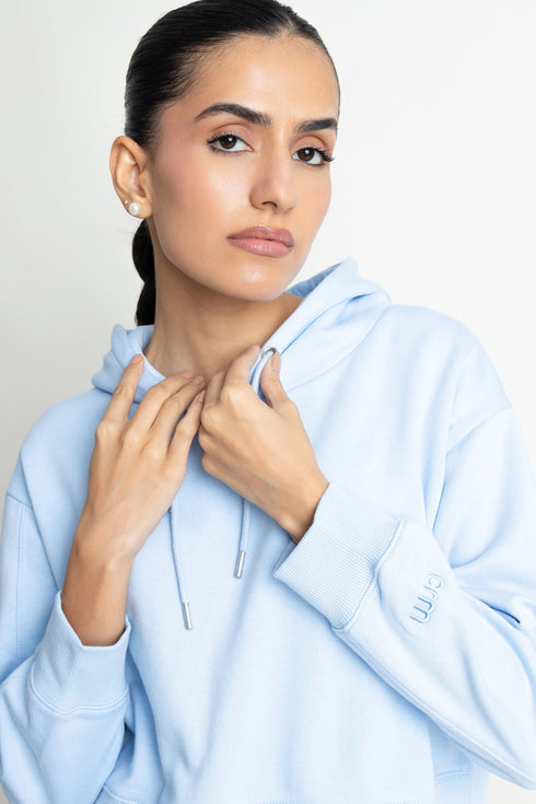 The Sky-Blue Boxy Crop Hoodie