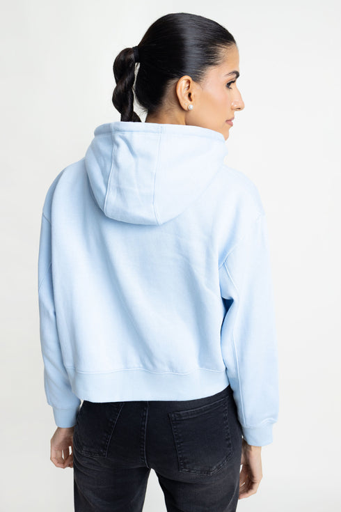 The Sky-Blue Boxy Crop Hoodie