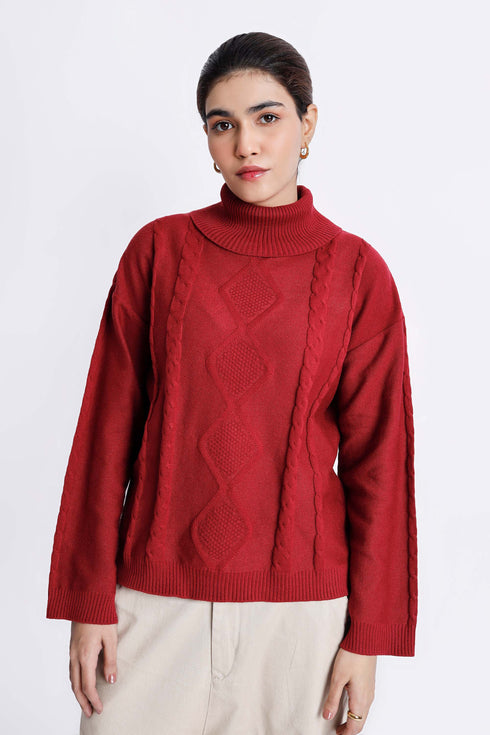 The Maroon Loose Fit Mock Neck