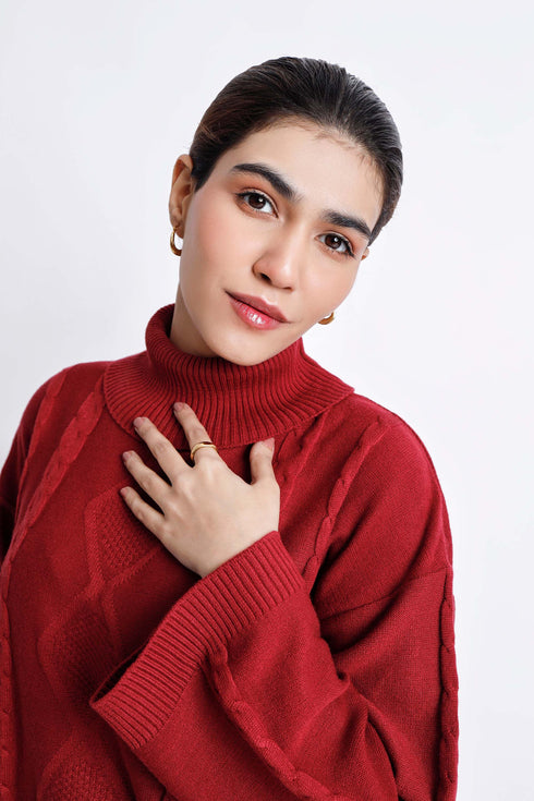 The Maroon Loose Fit Mock Neck