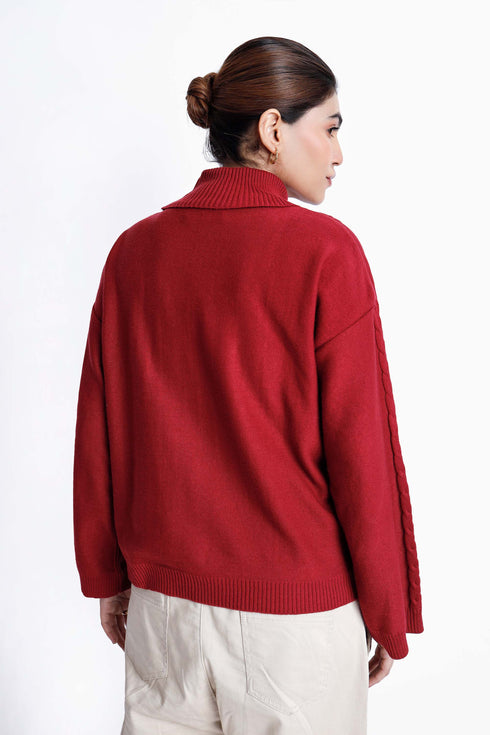 The Maroon Loose Fit Mock Neck