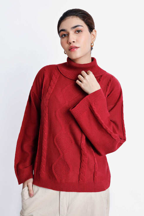 The Maroon Loose Fit Mock Neck