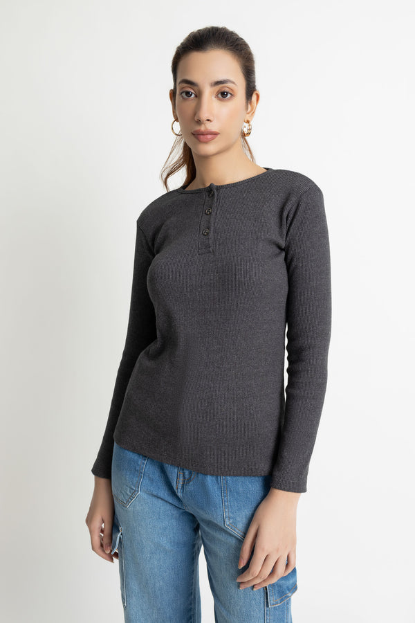The Ribbed Charcoal Henley