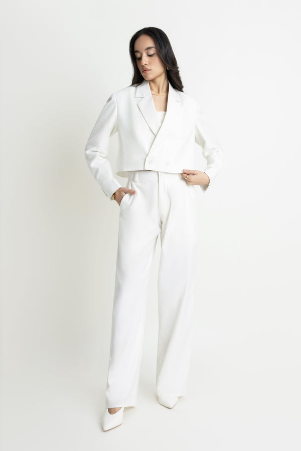 The White Double-Breasted Cropped Blazer