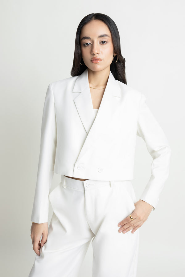The White Double-Breasted Cropped Blazer