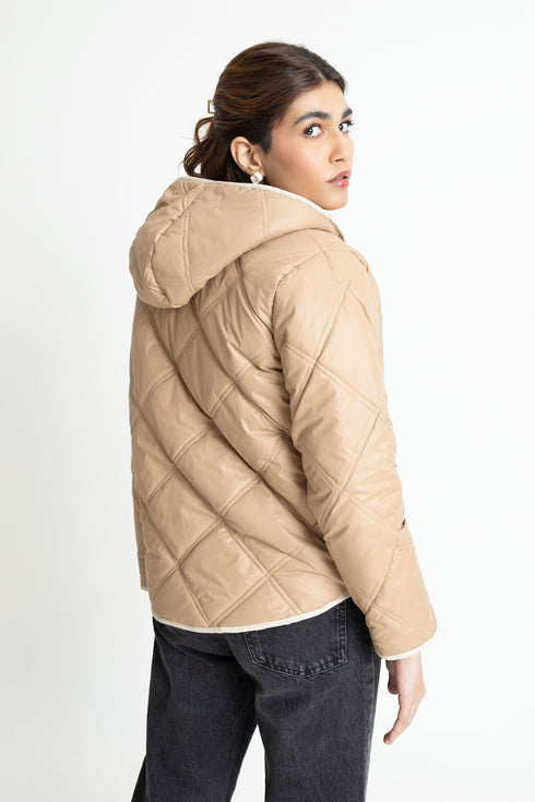 The khaki Boxy Puffer Jacket