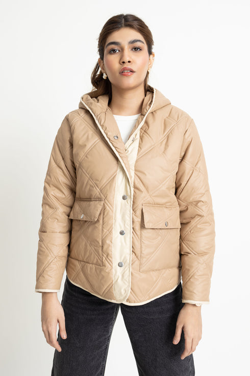 The khaki Boxy Puffer Jacket