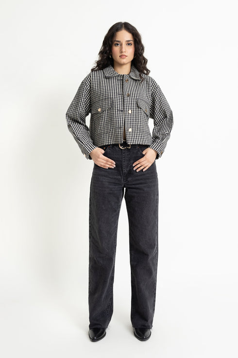 The Boxy Crop Checkered Shacket