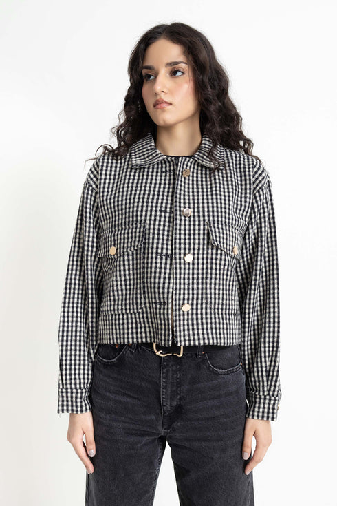 The Boxy Crop Checkered Shacket