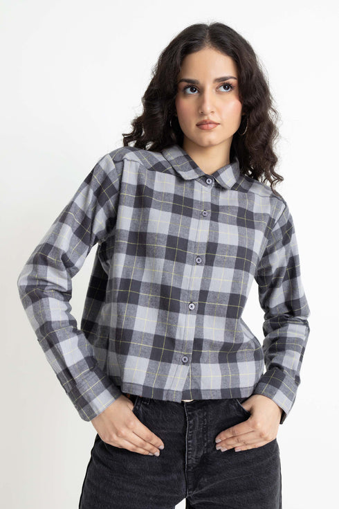 The Grey Boxy Crop Check Shirt