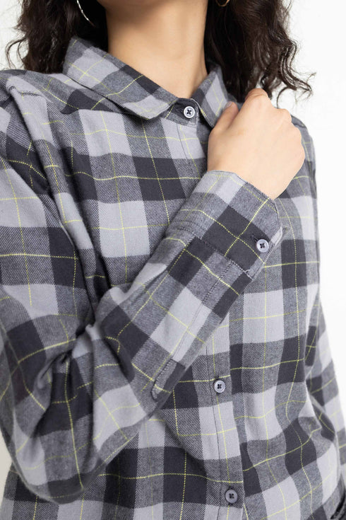 The Grey Boxy Crop Check Shirt
