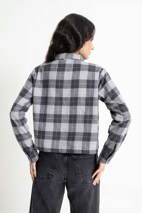 The Grey Boxy Crop Check Shirt