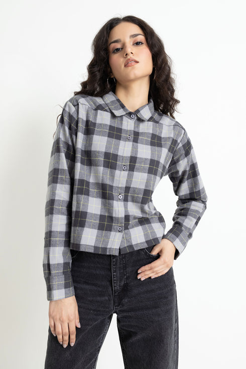 The Grey Boxy Crop Check Shirt