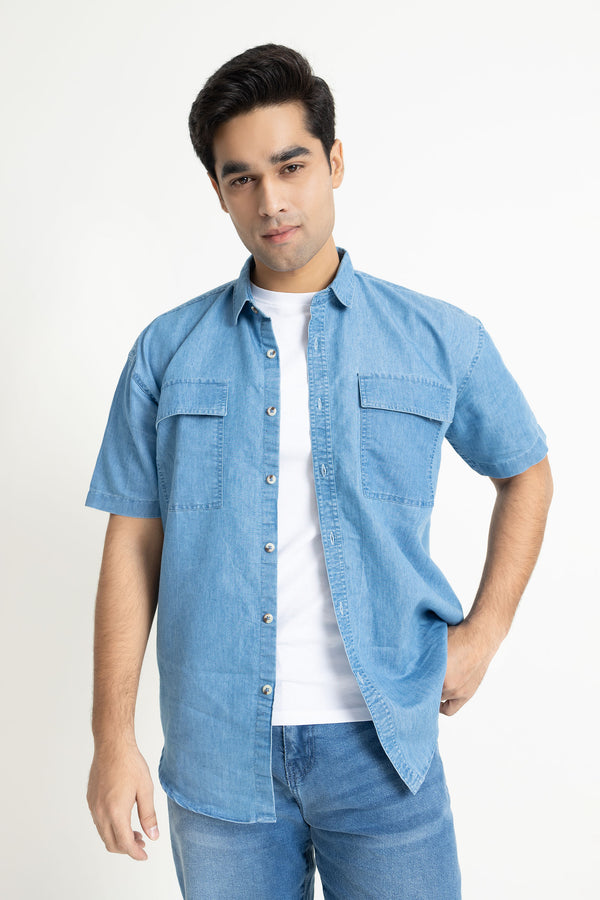 The Mid Wash Oversized Denim Shirt