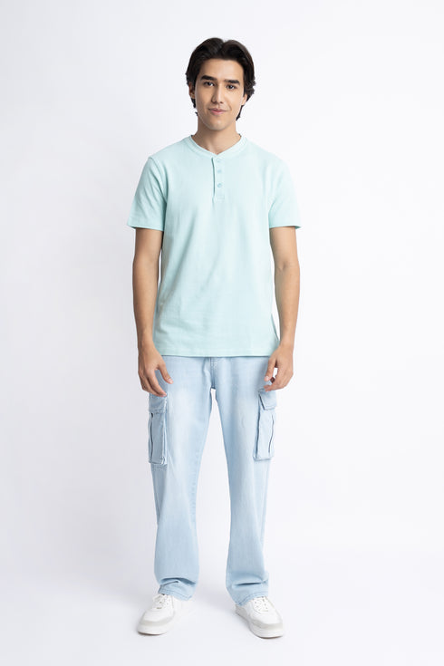 The Opal Blue Regular Fit Henley