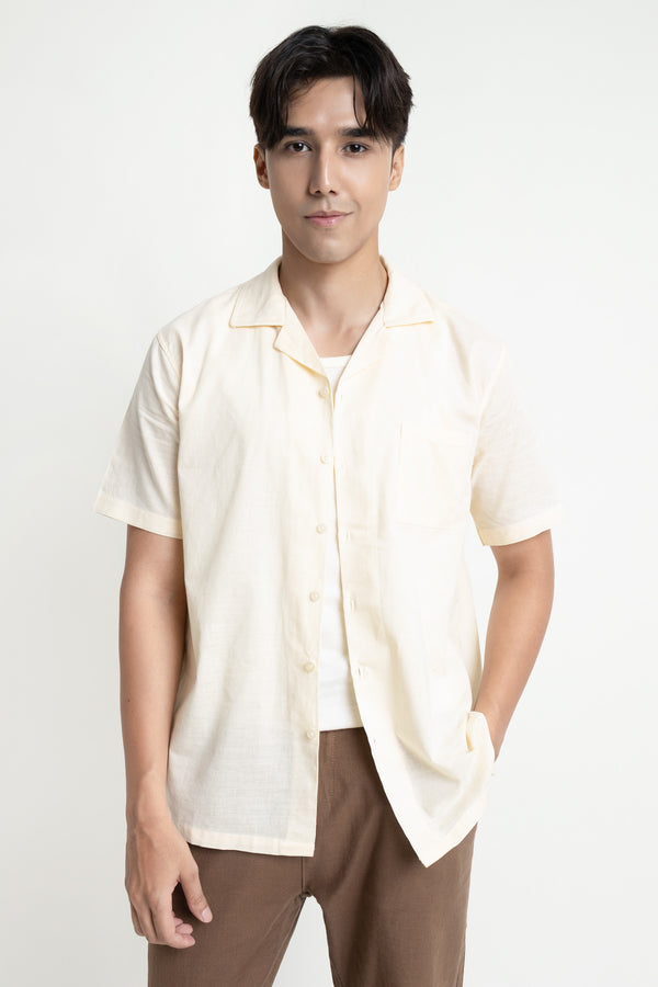 The Beige Classic Fit Cuban Collar Shirt