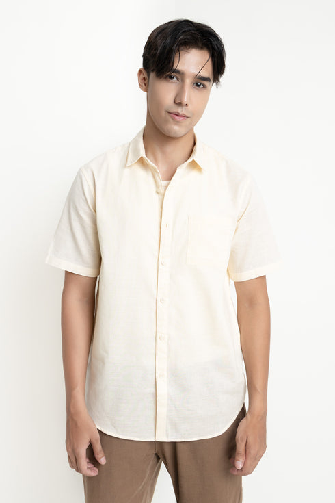 The Beige Classic Fit Cuban Collar Shirt