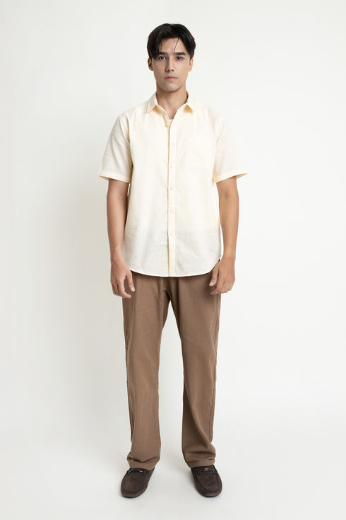 The Beige Classic Fit Cuban Collar Shirt