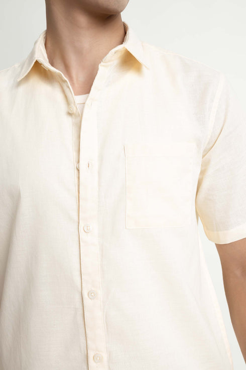 The Beige Classic Fit Cuban Collar Shirt