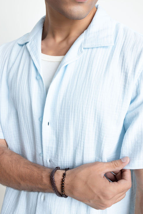 The Ice Blue Classic Fit Cuban Collar Shirt